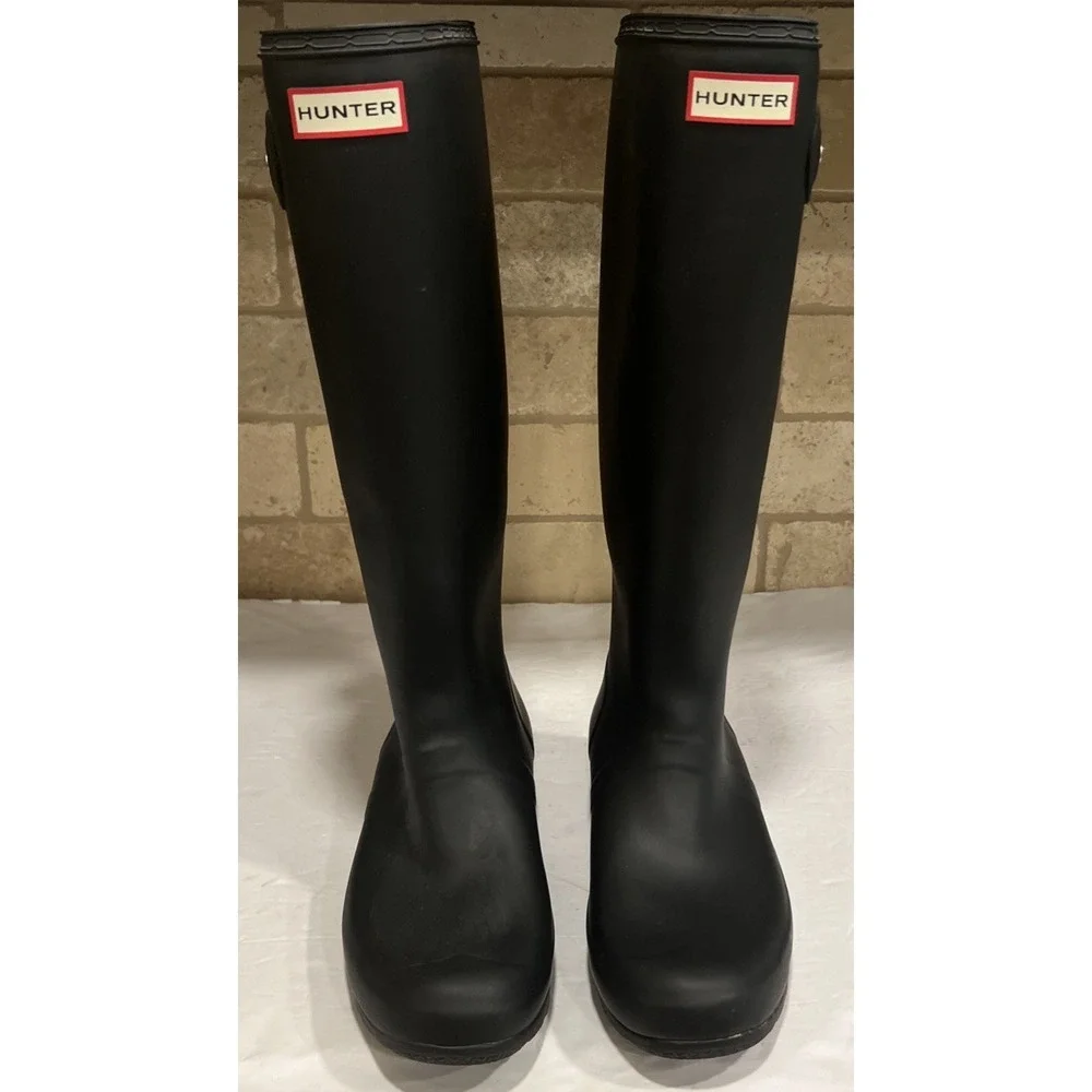 Hunter Original Tall Boots Adjustable Buckle Matte Black Women's Pull On Size 6